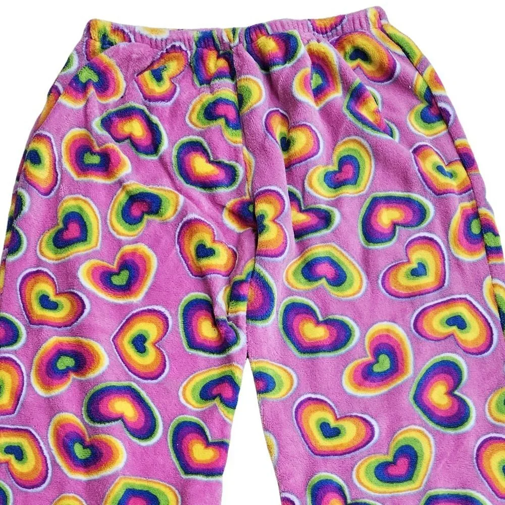 Girls' Plush Pajama Pants, Size Junior Small (3-5) Rainbow Hearts Print